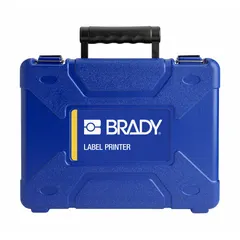 Blue storage and transport case designed for BMP21, BMP21-LAB, BMP21-PLUS, M210, and M210-LAB label printers. Protects and organizes the printer for field or facility use in industrial labeling tasks.