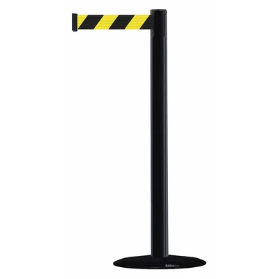 TENSABARRIER Barrier Post with Belt: Black/Yellow, Chevron, No Legend, 7 1/2 ft Belt Lg - Pattern Retractable Belt Post Barriers