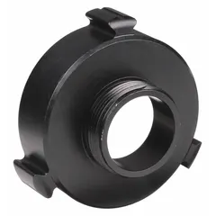 Straight, rigid adapter made of aluminum for connecting fire hoses and standpipes. Fits 2-1/2 in NH thread to 1-1/2 in NPSH thread. Used in fire protection systems and industrial water supply applications.