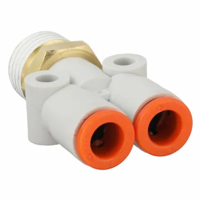 SMC KQ2U07-35AS Polybutylene & Brass Tube Fitting, Wye, 1/4 in, White - Polybutylene & Brass Tube Fittings