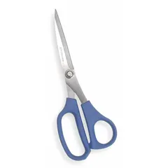 Right-hand, straight-blade shear with an 8-inch overall length. Stainless steel blades and offset plastic handles provide a comfortable grip for general cutting tasks in industrial environments.