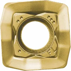 Square (S) indexable milling insert for face and shoulder milling operations on steel, stainless steel, and cast iron. Chipbreaker geometry aids chip evacuation in medium to rough milling applications.