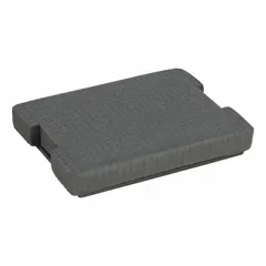This black foam insert is designed for use with the BOSCH L-Boxx-1 storage system. Made of foam material, it measures 15 3/4 inches in length and 12 1/2 inches in width with no pre-cut compartments, allowing users to customize the layout for their tools. Suitable for organizing and protecting tools in workshop or job site environments.