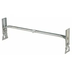 Pre-galvanized adjustable box hanger T-bar for use with emergency light fixtures. Measures 1 inch in length and 1 inch in height. Designed for mounting fixtures to suspended T-bar ceilings in commercial and industrial settings.
