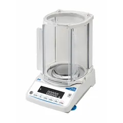 The A&D WEIGHING FZ-104 is an analytical lab balance with a 102 g capacity, 0.0001 g readability, and 0.0001 g repeatability. It features an LCD display and an ABS housing. This balance is used for precise weighing in laboratory settings such as sample preparation, formulation, and quality control.