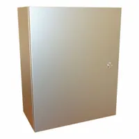 This 316 stainless steel enclosure measures 20 x 16 x 8 inches and is rated NEMA 12/13/3R/4/4X for indoor or outdoor use where corrosion resistance, dust protection, and washdown capability are required. It features a hinged cover with a 1/4-turn latch closure. Knockouts are not included. Typical applications include protecting electrical controls, terminals, and instruments in harsh environments