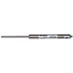 Gas spring with 90 lbf force and 15 5/8 in extended length. M8 rod thread size. End fittings not included. Used for controlled motion assistance in applications such as lifting, counterbalancing, and positioning of panels, hatches, and machine guards.