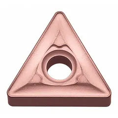 Carbide triangle turning insert, type TNMG, for general turning operations on metal workpieces. Suitable for machining steel, stainless steel, and cast iron in industrial manufacturing and repair applications.