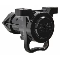 This heavy-duty dump truck vibrator delivers 2500 lbF of force to dislodge sticky or frozen material from truck bodies. It features a 12V DC motor with 150A max current, 4 ga wiring, and weather resistant protection. Constructed of steel with a black finish, it includes a mounting kit. Suitable for heavy-class dump trucks in applications such as mining, construction, and agriculture
