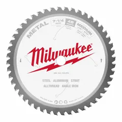Circular saw blade with 7-1/4 in diameter, 48 teeth, 0.07 in cut width, and 5/8 in arbor. Designed for cutting ferrous metals in construction, fabrication, and maintenance tasks.
