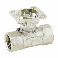 2-way characterized control valve body for modulating water flow in HVAC systems. Features 1/2 in female NPT connections, 1.2 CV flow coefficient, and 200 psi close-off rating. Constructed with a stainless steel ball and brass body. Supplied without actuator