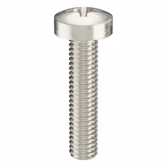 Pan head machine screws with M3.5x0.60 thread, 16 mm length, made of 18-8 stainless steel with plain finish. Phillips drive with #2 drive size. Supplied in packs of 100. Used for general fastening applications in machinery, equipment, and assemblies where a low-profile head is required.