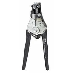 Automatic wire stripper for 30 to 24 AWG copper cable. Features insulated standard cushion grip and 5-1/2 in overall length. Used for stripping insulation in electrical and control panel wiring, suitable for repetitive precision work in confined spaces.