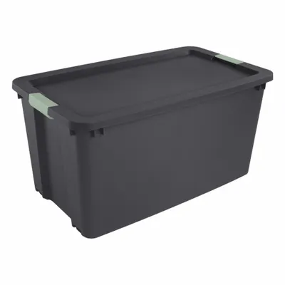 STERILITE Latch Tote: 45 gal, 36 1/8 in x 21 in x 18 5/8 in, Black Body, More than 20 gal - Colored Totes with Latch-On Lids