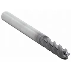Solid carbide ball end mill with TiAlN coating and 4-flute geometry for efficient chip evacuation. Mill diameter 5/16", length of cut 3/4", overall length 2-1/2". Designed for profiling, contouring, and slotting in steel and cast iron.