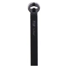 Black nylon cable tie for outdoor use, 18-inch length, 5-inch maximum bundle diameter, 0.27-inch width. Used for bundling and securing cables, wires, and hoses in industrial environments. Supplied in a 500-piece pack.