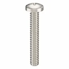 Pan head machine screw with #10-24 thread, 1-1/4 in length, made from 316 stainless steel with plain finish. Phillips drive, #2 drive size. Suitable for fastening metal parts in machinery, enclosures, and equipment where corrosion resistance is required. Sold in a 25-pack.