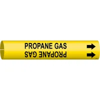 Pipe Marker: Propane Gas, Yellow, Black, Fits 3/4 to 1 3/8 in Pipe O.D., 1 Pipe Markers, With Arrows (MPN 4114-A)