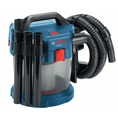 Cordless handheld vacuum with 2-1/2 gallon capacity and HEPA filtration for capturing fine particles. Operates at 80 dB sound level, weighs 10 lb, and provides 51 cfm air flow. Suitable for quick dry debris cleanup in industrial and commercial settings. Battery not included.