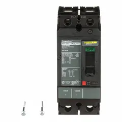 This 150 A molded case circuit breaker from the HD series provides overcurrent protection in electrical distribution systems. It is rated 25kA at 240V AC and features fixed mounting with line/load lug terminations. Suitable for branch circuit protection in panelboards and switchboards.
