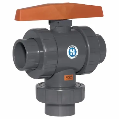 HAYWARD Manual Three-Way Ball Valve: 2 1/2 in, PVC, T Flow, True Union Socket - T-Port PVC Ball Valves