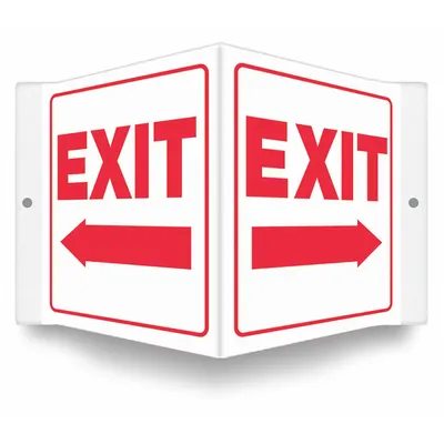 CONDOR Safety Sign: PETG, Mounting Holes Sign Mounting, 6 in x 8 1/2 in Nominal Sign Size - V-Shape Projection Exit Signs