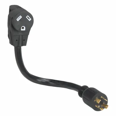 SOUTHWIRE Cord Adapter: 17 in Lg, 10 AWG, L14-30P Plug, TT-30R Receptacle, Black - Twist-Lock Plug Extension Cord Adapters