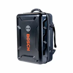 This rotary laser backpack is designed for transporting and protecting compatible rotary laser levels. It features a black plastic construction with an overall height of 21 inches and width of 9 inches. Suitable for job site use by construction and surveying professionals.