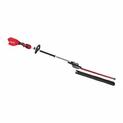 This battery-powered extended-reach hedge trimmer operates on the M18 platform at 20 V. It features a 24-inch double-sided blade with a 1-inch cutting width, suitable for trimming and shaping hedges, shrubs, and bushes in residential and commercial landscaping.