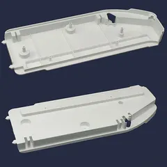 OEM end cap for refrigerators and freezers. Seals the end of a shelf or rail to prevent items from sliding off. Used during appliance maintenance or repair.