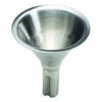 This stainless steel funnel features a 120 mm diameter and 12 mm stem, finished in silver. It is suitable for general-purpose liquid or powder transfer in laboratory and industrial settings, fitting standard flasks and containers