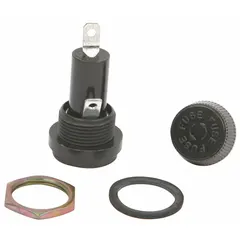 Replacement fuse holder for compatible BLODGETT ovens. Secures the fuse in the electrical circuit to protect against overcurrent conditions. Used in commercial kitchen environments to maintain safe oven operation.