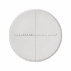 This magnifier measuring scale features a cross hair reticle and measures angles from 0° to 180°. It is used for angular measurement tasks in inspection and quality control applications.