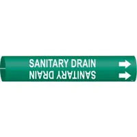 Pipe Marker: Sanitary Drain, Green, White, Fits 4 to 6 in Pipe O.D., 1 Pipe Markers, With Arrows (MPN 4122-D)
