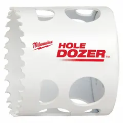 This bi-metal hole saw cuts through metal, wood, and plastic. It has a 2-1/8 in diameter, 3.5 teeth per inch, and a maximum cutting depth of 1-5/8 in. The 5/8-18 thread arbor connection fits standard arbors. Sold without arbor.