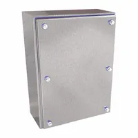 This 304 stainless steel enclosure measures 11 x 8 x 4 inches and is rated NEMA 12, 3R, 4, and 4X. It features a solid cover secured with screws and is suitable for protecting electrical controls, terminals, and instruments in indoor or outdoor environments requiring corrosion resistance. Knockouts are not included