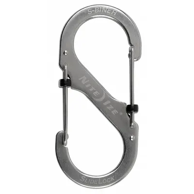 NITE IZE Double Carabiner: 75 lb Working Load Limit, Wire Gate, Stainless Steel - Load Rated S-Hook Double Snap Hooks