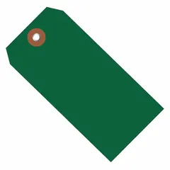 Green plastic shipping tags measuring 6 1/4 inches high by 3 1/8 inches wide, supplied in packs of 100. Each tag features a #8 size opening. Suitable for identification and labeling in industrial shipping, inventory, and warehouse applications.