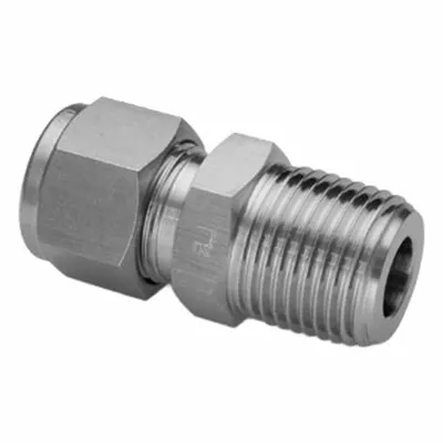 HAM-LET Compression Fitting Adapter: 1/2 in OD x 1 in Pipe Fitting Size - Double-Ferrule Stainless Steel Fittings