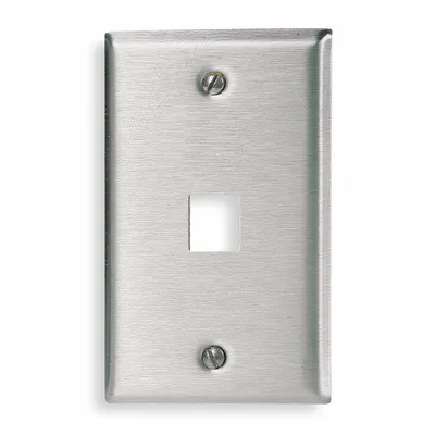 HUBBELL PREMISE WIRING Wall Plate: Gray, 1 Gang, 1 Port, Flat Module, Stainless Steel - Keystone Wall Plates