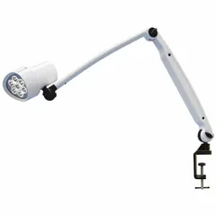 This clamp-mount tabletop medical light delivers 50,000 lux illumination at 0.5 meters with a 4400K color temperature and 93 CRI. It operates on 100 to 240V AC and consumes 13 W. Suitable for clinical examinations and procedures requiring high-intensity, shadow-free illumination in hospitals, clinics, and laboratories.
