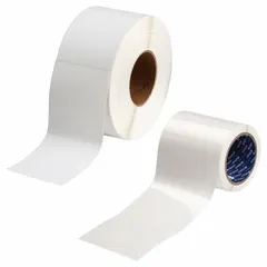 Polyester, white label and laminating kit with permanent adhesive, 3 in width. Used to create durable labels and overlaminates for industrial identification, protecting printed text from abrasion, chemicals, and UV exposure in manufacturing, electrical panel labeling, and asset tracking applications.