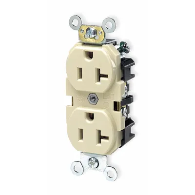 LEVITON Receptacle: Duplex, 5-20, Ivory, 125V AC, 20 A, 2 Pole / 3 Wire (MPN 5362-I) - General Purpose Receptacles