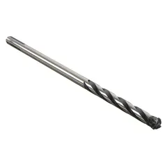 Carbide-tipped drill bit for cutting rebar in concrete and masonry. Features a 3-flat shank for secure chuck grip. Overall length 12 in, max drilling depth 10 in. Suitable for heavy-duty drilling in construction and demolition applications.