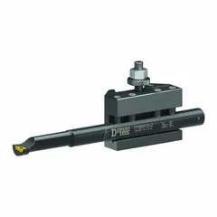 This tool post holder is designed for use with the QITP60N tool post series on lathes. It accepts shank diameters from 1 in to 1 1/2 in, providing secure clamping for turning, facing, and boring operations.