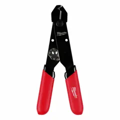 This multifunction wire stripper cuts and strips solid copper wire from 10 to 22 AWG. It features a V-Notch blade and an easy-adjustment dial for precise sizing. With an overall length of 2 3/16 in, it is suited for electrical and maintenance tasks.