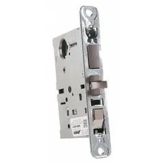 Mortise deadbolt lock with interchangeable core cylinder, designed for commercial doors up to 1 3/4 in thick. Non-handed orientation allows use on left or right doors. Dead bolt latch provides secure locking for industrial, office, and institutional applications.