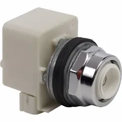 Momentary-action illuminated push-button operator with extended-length actuator for 30 mm panel mounting. Metallic construction suits industrial control panels requiring durable operator inputs for start/stop or signaling functions.