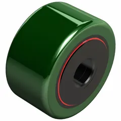 This standard-duty yoke cam follower features a urethane coating for quieter operation and reduced wear on mating surfaces. It has a 1-1/4 in roller diameter, 5/8 in roller width, single row, double sealed, flat design. Suitable for cam-driven automation, packaging, and material handling systems.