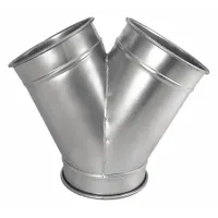 Stainless steel wye branch fitting for 16 in duct diameter with 23 1/2 in overall length and 60° branch angle. Used to split or merge airflow in industrial duct systems, such as dust collection, material handling, and ventilation applications